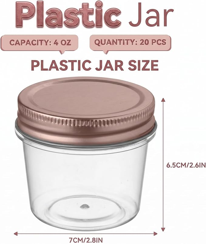 novelinks 4 oz Small Plastic Jars with Lids, 20 Pack Mini Plastic Mason Jars with Lids 4oz, Craft Storage Containers & Canning Jars & Small Spice Jars for Kitchen Organization (20 Pack,Rose Gold) - Image 2