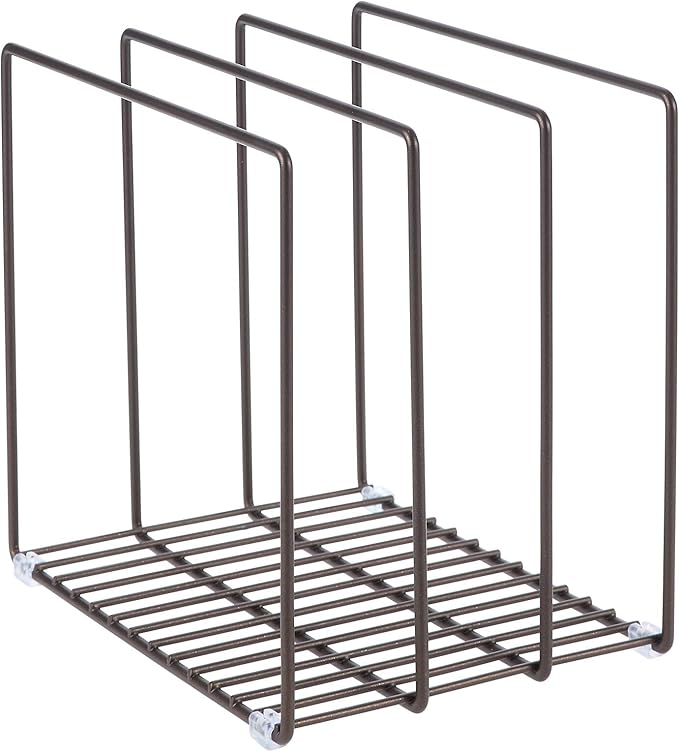 mDesign Steel Storage Tray Organizer Rack for Kitchen Cabinet - Divided Holder with 3 Slots for Skillets, Frying Pan, Pot Lids, Cutting Board, Baking Sheets - Concerto Collection - Bronze - Image 8