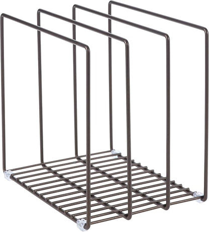 mDesign Steel Storage Tray Organizer Rack for Kitchen Cabinet - Divided Holder with 3 Slots for Skillets, Frying Pan, Pot Lids, Cutting Board, Baking Sheets - Concerto Collection - Bronze - Image 8