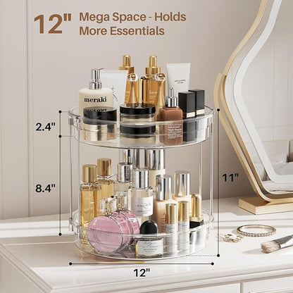 LAMU 12inch 2 Tier Lazy Susan Turntable Organizer Rotating Spice Rack Organization for Cabinet, Kitchen, Pantry, Countertop, Bathroom, Vanity, Medicine Cabinet Organizer, Clear - Image 3