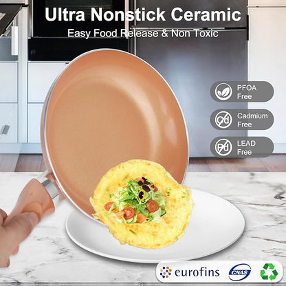 M MELENTA Pots and Pans Set Ultra Nonstick, Pre-Installed 11pcs Cookware Set Copper with Ceramic Coating, Stay cool handle & Nylon Kitchen Utensils, Gas/Induction Compatible, 100% PFOA Free - Image 3