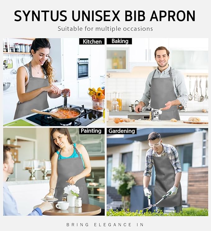 Syntus Apron for Men Women, Adjustable Cooking Kitchen Chef Aprons with 2 Pockets, Cotton/Polycotton/Polyester - Image 6