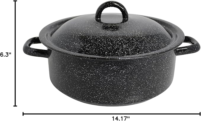 Mirro 4.5 Quart Traditional Vintage Style Black Speckled Enamel on Steel Dutch Oven with Lid, (MIR-10701) - Image 9