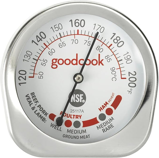 GoodCook Everyday Meat Thermometer with Bi-Directional Dial Shows Temperature and Meat Type Doneness with Stainless Steel Probe, Includes Fahrenheit & Celsius, Silver by GoodCook