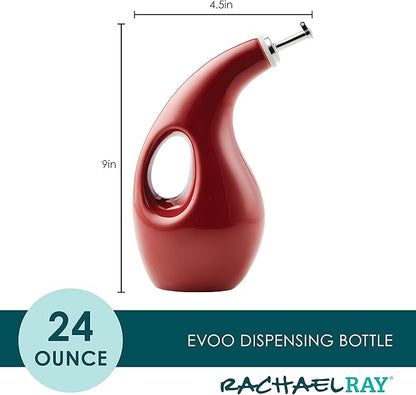 Rachael Ray Ceramic EVOO Oil and Vinegar Dispensing Bottle with Spout, 24 Ounce - Cranberry Red - Image 2