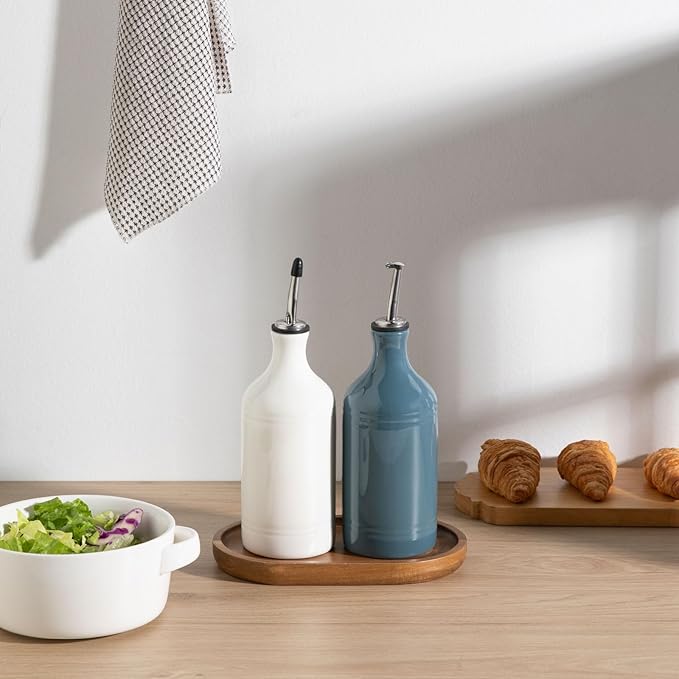 Sweejar Ceramic Olive Oil Dispenser Bottle Set, Opaque Oil Cruet Protects to Reduce Oxidation, Suitable For Storage Of Vinegar, Soy Sauce & Other Liquids,Pack of 2,15.5 Fl Oz（White Fogblue） - Image 5