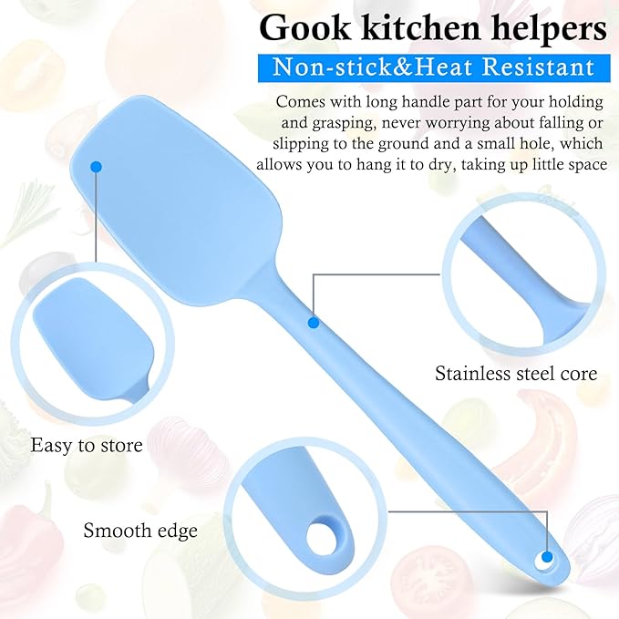 Shappy 4 Pieces Silicone Cooking Spoons 10.6 Inch Heat Resistant Kitchen Spoons for Mixing, Serving and Stirring Upgrade Large Non Stick Basting Utensils, Dishwasher Safe(Spatula,Classic Color) - Image 4