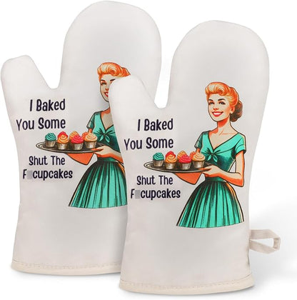 Miracu Funny Oven Mitts for Women, Cute Oven Mitt Set, Fun Kitchen Mittens, Baking Gifts for Women Bakers, Baker Gifts for Mom, Cooking Accessories, Retro Humor Mothers Day Bday Housewarming Presents