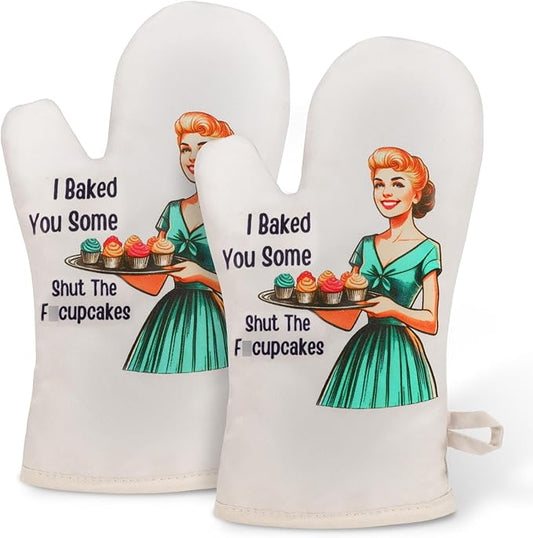 Miracu Funny Oven Mitts for Women, Cute Oven Mitt Set, Fun Kitchen Mittens, Baking Gifts for Women Bakers, Baker Gifts for Mom, Cooking Accessories, Retro Humor Mothers Day Bday Housewarming Presents