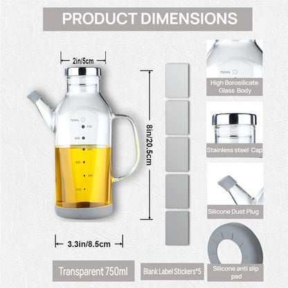 High Borosilicate Glass Oil Bottle-Olive Oil Dispenser for Kitchen-Soy Sauce and Vinegar Dispenser Bottle- Cooking Container Cruet-Oil Dispensing Bottles(Transparent, Large/750ml)