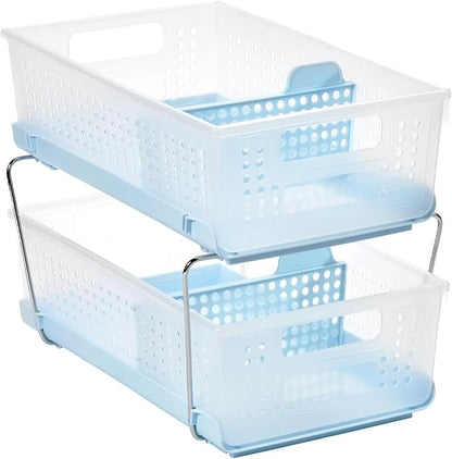 madesmart Two-Tier Bathroom Cabinet Organizer, Sliding Drawer Storage for Bottles, Sponges & Cleaning Supplies, Blue - Image 3