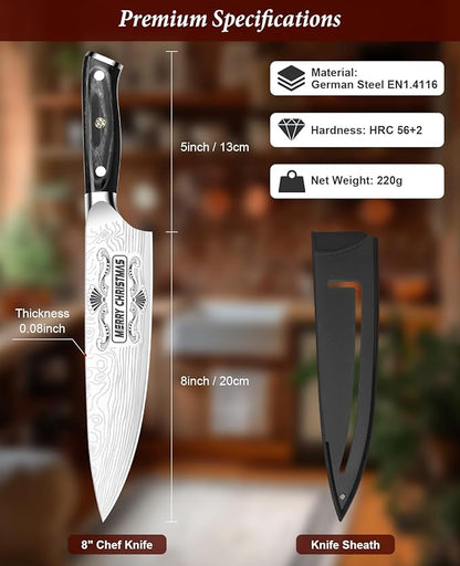 MOSFiATA Gifts for Him Her Men Women Husband, Christmas Xmas Stocking Stuffers, Birthday Gifts ideas for Him Her, 8 inch Pro German Chef Knife, Kitchen Knife Gift Set - Image 3