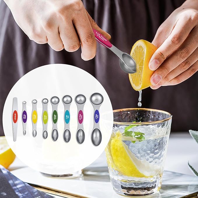 Magnetic Measuring Spoons Set with Strong N45 Magnets, Heavy Duty Stainless Steel Metal, Fits in Most Kitchen Spice Jars for Baking & Cooking, BPA Free, Multicolor - Image 4