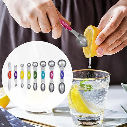 Magnetic Measuring Spoons Set with Strong N45 Magnets, Heavy Duty Stainless Steel Metal, Fits in Most Kitchen Spice Jars for Baking & Cooking, BPA Free, Multicolor - Image 4
