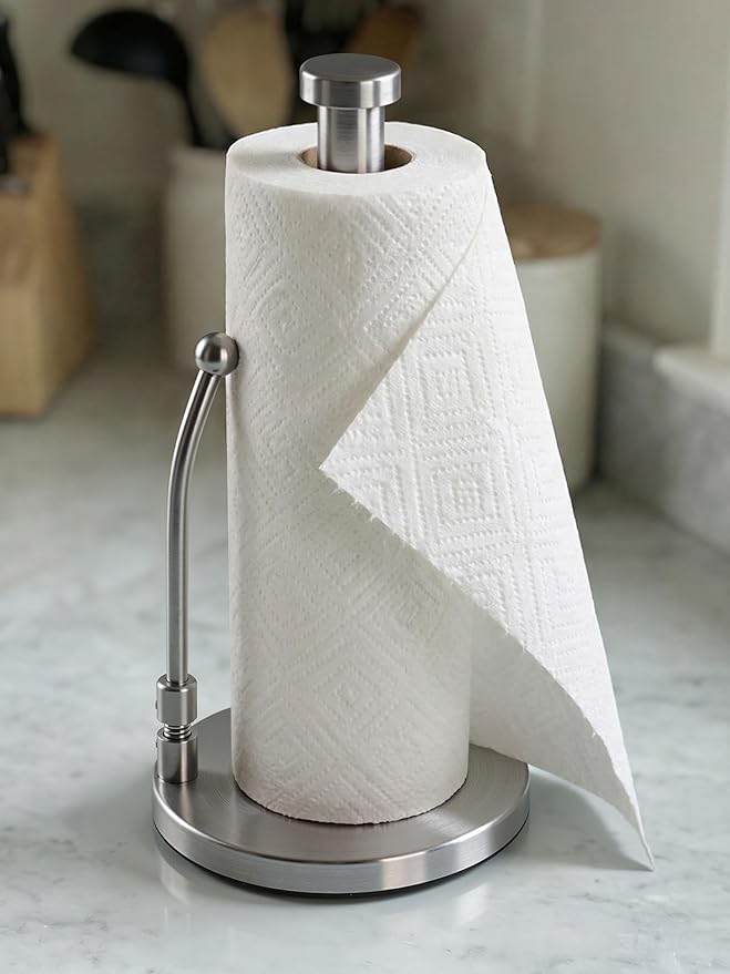 SMARTAKE Paper Towel Holder, Paper Towel Dispenser Standing Weighted Base Non Slip, Spring Arm for Easy Tear, Stainless Steel Paper Towel Holder for Home Kitchen Countertop Tabletop, Silver - Image 9