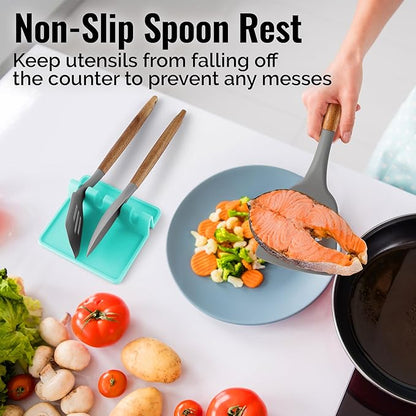 Zulay Kitchen Silicone Utensil Rest with Drip Pad for Multiple Utensils - BPA-Free, Heat-Resistant Spoon Rest & Spoon Holder for Stove Top - Kitchen Utensil Holder for Ladles & Tongs - Aqua - Image 4
