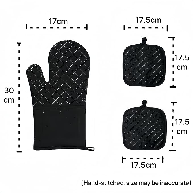 Oven Mitts and Pan Racks 4-Piece Set, Extended Kitchen Oven Mitts and Pan Racks, Heat Resistant 500 °F, Silicone Non-Slip Surface for Baking and Cooking (Black) - Image 2