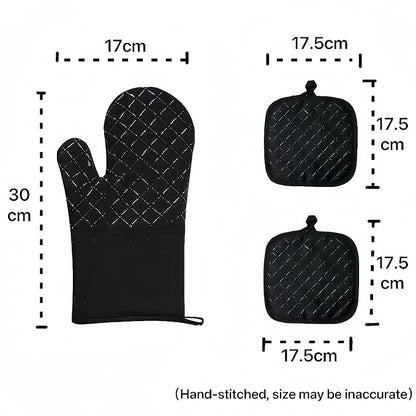 Oven Mitts and Pan Racks 4-Piece Set, Extended Kitchen Oven Mitts and Pan Racks, Heat Resistant 500 °F, Silicone Non-Slip Surface for Baking and Cooking (Black) - Image 2