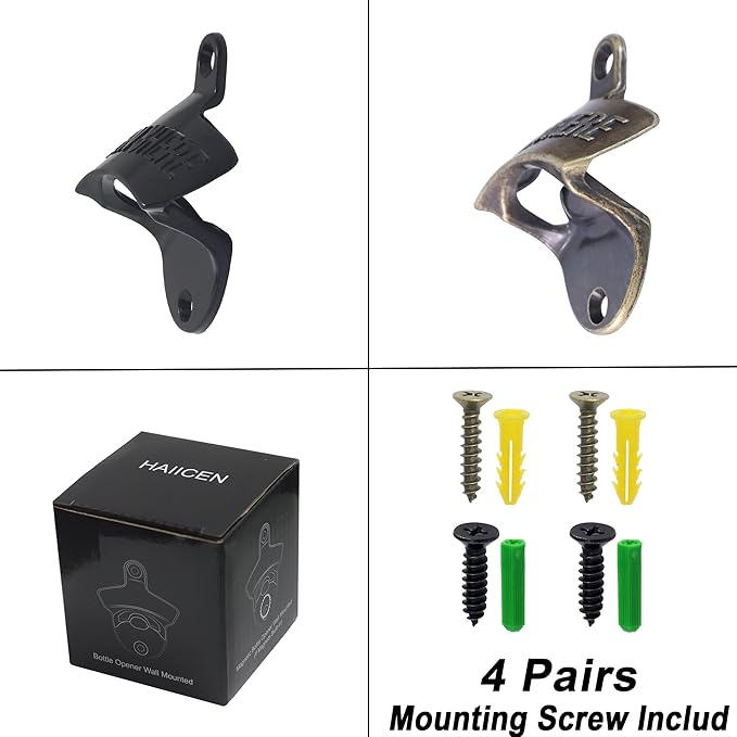 Bottle Opener Wall Mounted, Rustic Mountable Beer Opener Bronze for Bar Backyard Kitchen (4 PCS)