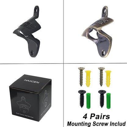 Bottle Opener Wall Mounted, Rustic Mountable Beer Opener Bronze for Bar Backyard Kitchen (4 PCS)