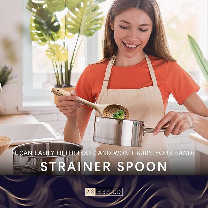 Wooden Spoons for Cooking, Nonstick Cooking Utensil Set with 7 Piece Acacia Wooden Spatulas and Spoons, as well as a Extra Whole Wood Spoon Rest, Terrific for Everyday Kitchen Tasks - Image 3