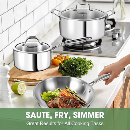 3 Ply Stainless Steel 11-Piece Cookware Set with Lids, Pots and Pans Kitchen Set, Non-Toxic, Induction, Oven, Dishwasher Safe, Professional Chef Quality - Image 4
