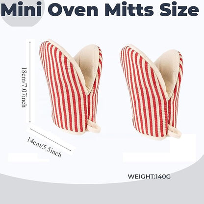 Mini Oven Mitts, Kitchen Oven Gloves Kitchen Mittens 500 Degrees Heat Resistant Baking Gloves with Hanging Loops Hot Gloves for Cooking, Baking (red) - Image 3