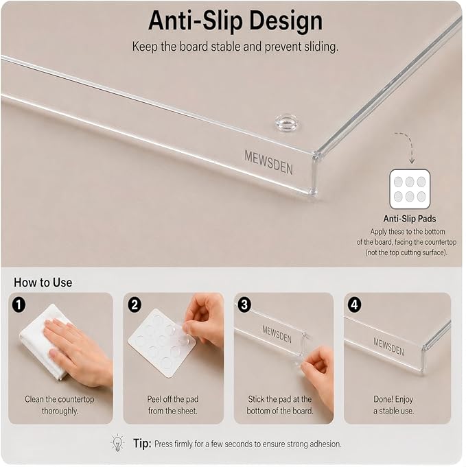 Acrylic Cutting Board with Counter Lip, Clear Cutting Boards for Countertop Protector, Non-Slip Cutting Board for Kitchen Counter, Aesthetic Kitchen Decor Gadgets House Warming Gifts(16.1"x12.5") - Image 6