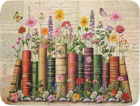 Vintage Books Dish Drying Mat - Retro Flower Kitchen Countertop Cloth Pad 18 x 24 In by Giwawa