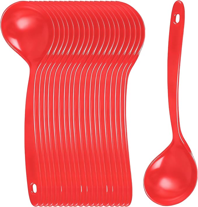 Large Plastic Serving Spoons,Disposable Heavy Duty Serving Spoons,Long Handle Scoop Soup Rice Ladle for Party Catering Buffet Restaurant,20 Pieces (Red) by OULIGET