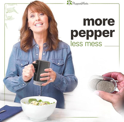 PepperMate Pepper Mill Grinder - Manual Ceramic Peppercorn Grinder, Adjustable Coarseness Fine to Coarse, Refillable Salt, Spice and Seasoning Mill with Hand Crank, Non-Corrosive, 5.5 Inch, Black
