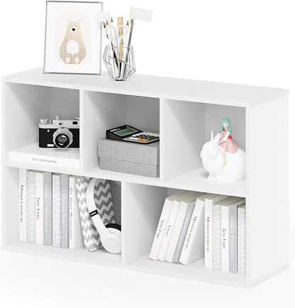 Furinno LUDER Book Shelf, 5-Cube Bookshelf, Reversible Bookcase, 9.4 x 19.5 x 31.5, Easy Assembly, for Living Room, Bedroom, Home Office, White by Furinno-FitsYourSpaceFitsYourBudget