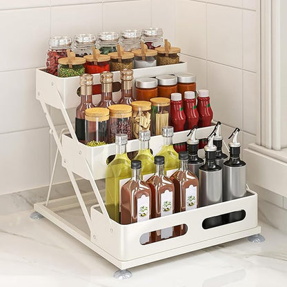 Ceetug 3 Tier Foldable Spice Rack for Countertop Iron Kitchen Seasoning Organizer for Cabinet, White by ceetug