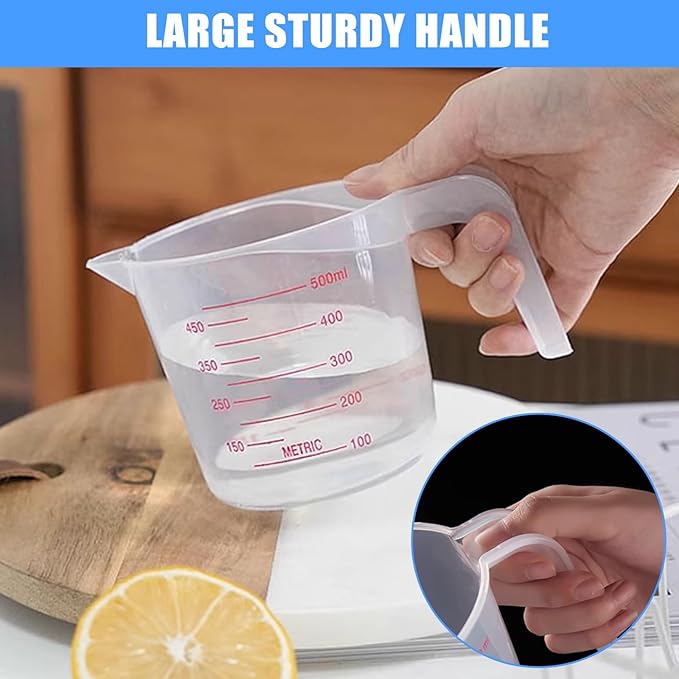 DTDNZKN 3 Pack Measuring Cup Set, Includes 250Ml (1-Cup), 500Ml (2-Cup) and 1000Ml (4-Cup) Plastic Liquid Measuring Cups- Baking, Cooking, Mixing & Measuring Cups, Essential Kitchen Tools - Image 6