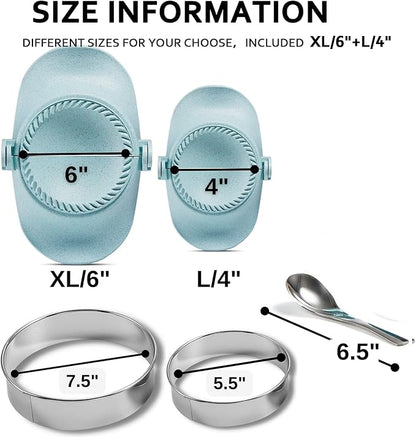 6 Inch Empanada Maker Press, Extra Large Dumpling Maker Set with Dough Cutter, Dumpling Mold Set for Pierogi, Pastelitos, Calzone, Turnovers, Chinese Dumpling-2Sizes Blue 6"+4"