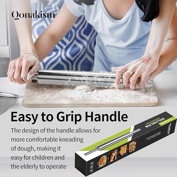 Rolling Pin (17 Inches) –304 Stainless Steel Roll Pins for Baking Pizza Dough Pie Cookie-Dough Roller& Smooth Construction - Essential Kitchen Utensil - Image 2