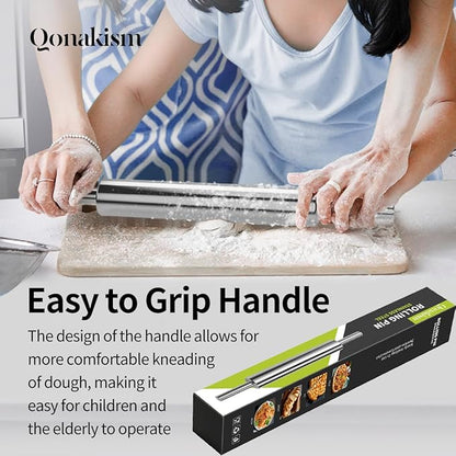 Rolling Pin (17 Inches) –304 Stainless Steel Roll Pins for Baking Pizza Dough Pie Cookie-Dough Roller& Smooth Construction - Essential Kitchen Utensil - Image 2