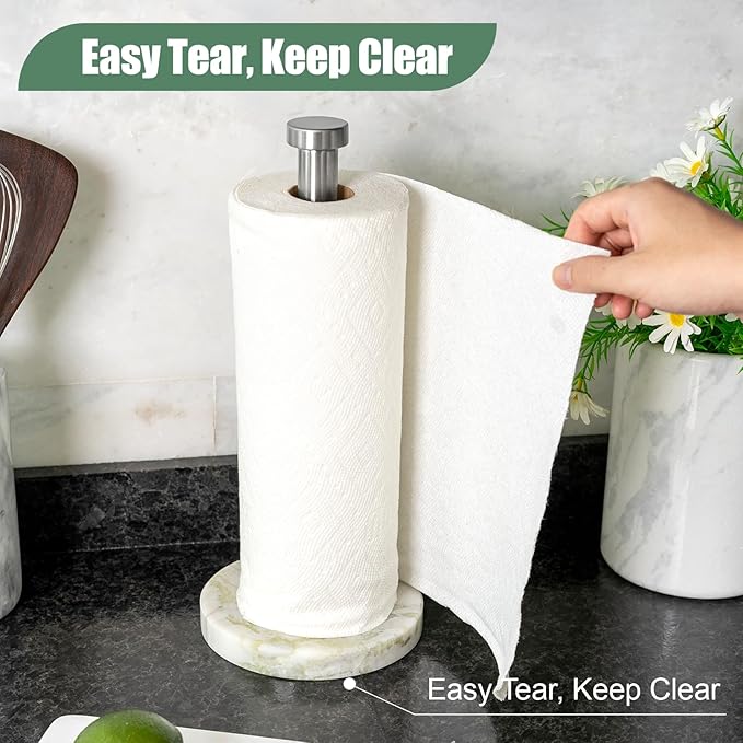 Koville African Marble Paper Towel Holder Countertop, 6" Stone Base Gold Rod Paper Towel Holder Stand for Kitchen Storage, for Standard or Jumbo-Sized Rolls - Image 5