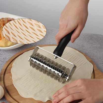 Pastry Lattice Roller Cutter, Stainless Steel Multi-Wheel Dough Cutter with Comfortable Grip Handle, Pie Crust Strip Cutters for Pastry, Pizza Dough, Bread & Beef Wellington