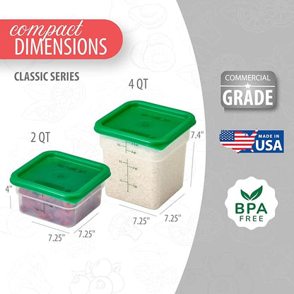Cambro Food Storage Container with Lid (Microwave Safe and BPA-Free) - 2 Pack - Classic Series Square with Green Lid - 2 and 4 QT (Quart) - Commercial Grade for Food Prep (Translucent) - Image 3