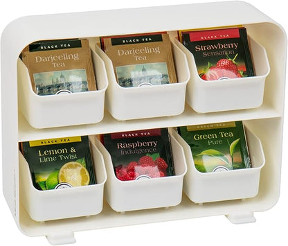 Mind Reader Tea Bag Organizer, Tea Station Organizer, Countertop Storage, Kitchen, Plastic, 10.25"L x 3.25"W x 7.75"H, White by MindReader