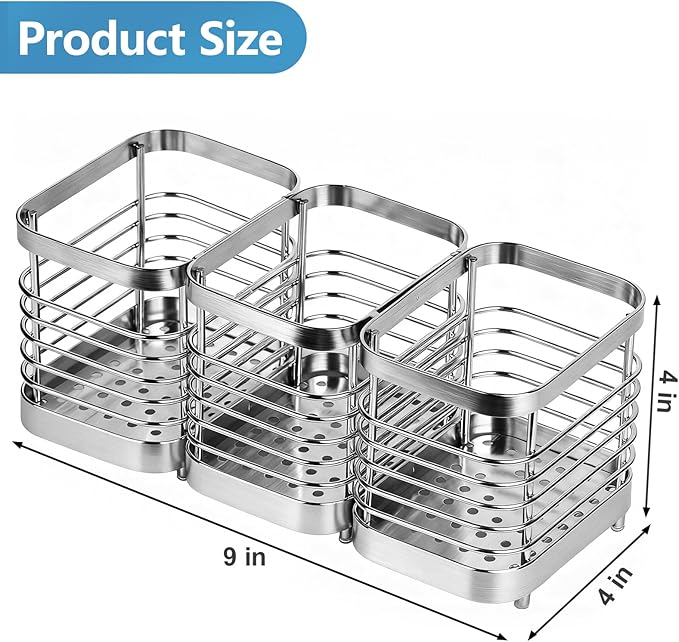 Utensil Holder, Stainless Steel Utensil Drying Rack for Kitchen Counter, Silverware Cutlery Flatware Holder Forks, Knives, Spoons, Chopsticks Organizer (Silver) - Image 2