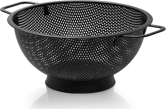 Black Colander for Kitchen, 5QT, Stainless Steel Pasta Strainer with Handle, Pasta Strainer for Fruits Vegetables Cooking Food, Dishwasher Safe