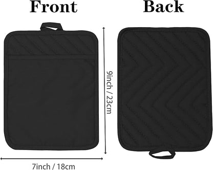 Oven Pot Holder with Pocket Cotton Heat Resistant Coaster Potholder Kitchen Hot Pad Oven Mitts for Cooking Square 7"x9"Set of 5 (Black) - Image 2