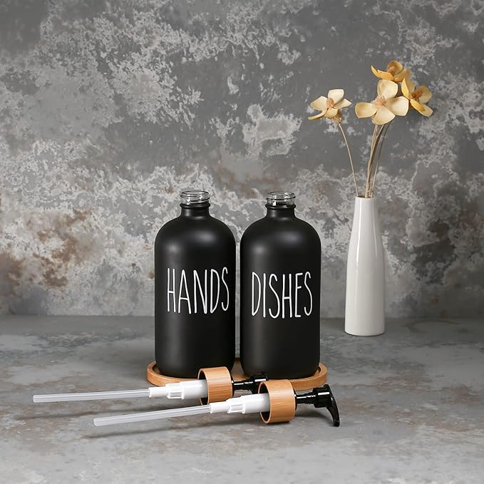 MOMEEMO Black Soap Dispenser Set, Contains Hand and Dish Soap Dispenser, Suitable for Kitchen Decor. (Black) - Image 4