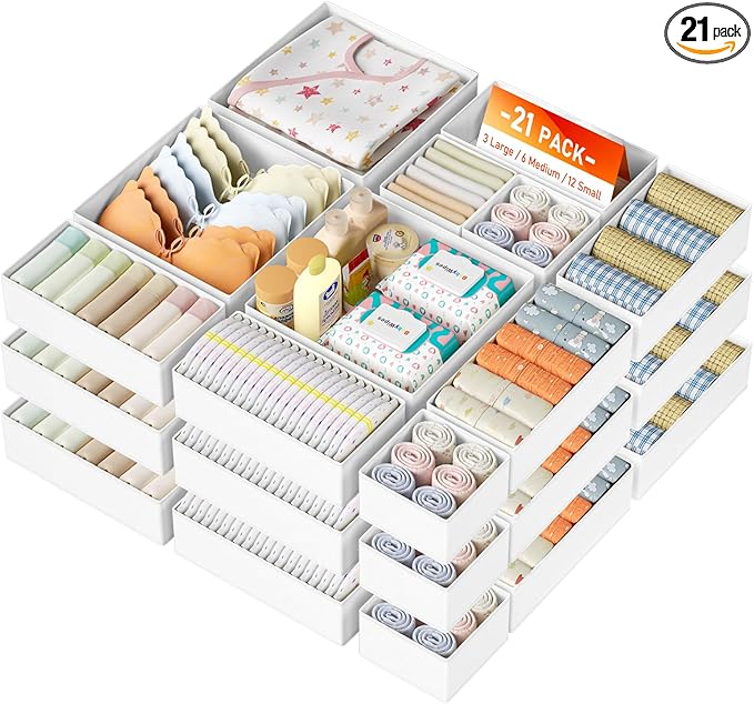 DIMJ Drawer Organizer Clothes, 28 Pack Dresser Organizer, Foldable Closet Organizers and Storage, Fabric Dresser Bins, Drawer Dividers for Nursery, Baby Clothes, Underwears by DiMJ