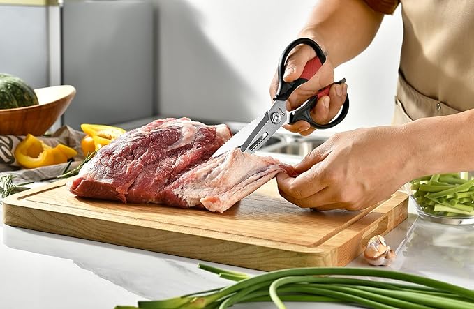 Kitchen Scissors - Heavy Duty Utility Come Apart Kitchen Shears for Chicken, Meat, Food, Vegetables - 9.25 Inch Long Black & Red - Image 2