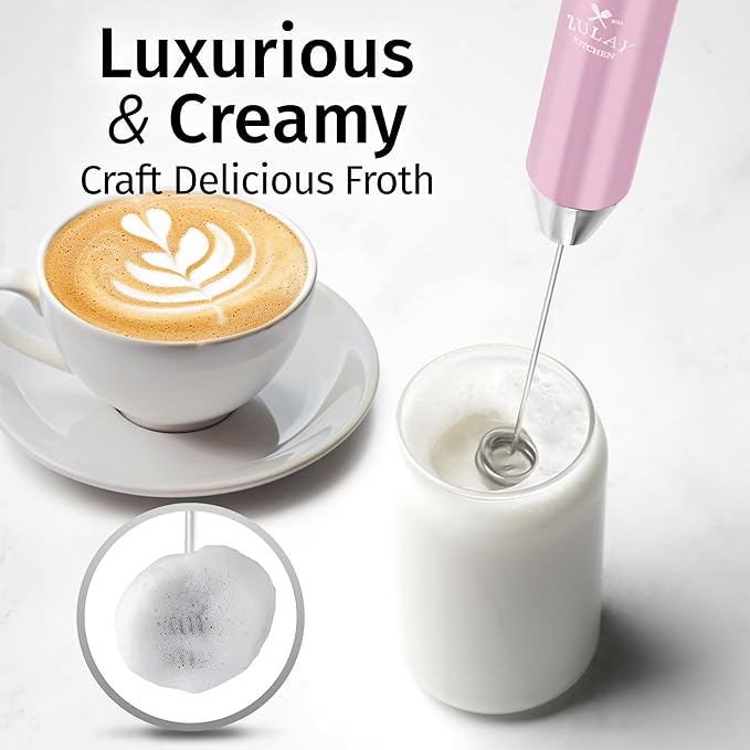 Zulay Kitchen Rechargeable Milk Frother Handheld Lux - Powerful 2-Speed Motor, Waterproof, 2000mAh Battery - Drink Mixer for Latte, Cappuccino, Matcha & Protein Powder - Pink Bubblegum - Image 2