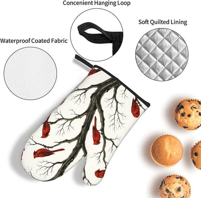 Christmas Pot Holders and Oven Mitts Set of 3,Winter Red Cardinal Kitchen Gloves Hot Pads for Oven Baking Cooking BBQ Grilling,Cardinals Kitchen Decor & Christmas Cardinal Gifts for Women