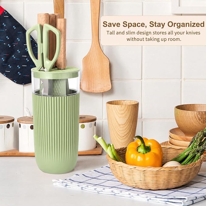 Knife Set, 6-Piece Kitchen Knife Set with Sharp Chef and Meat Knives, Anti-Rust Utility Knives Set for Kitchen, Kitchen Knife Block Set （Green）